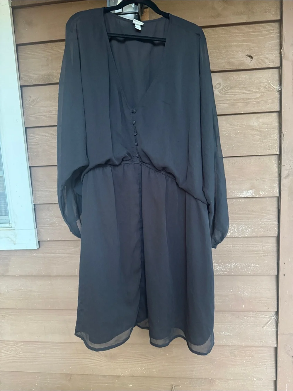 a new day Black V-Neck Long Sleeve Button-Front Dress with pockets size 4X
